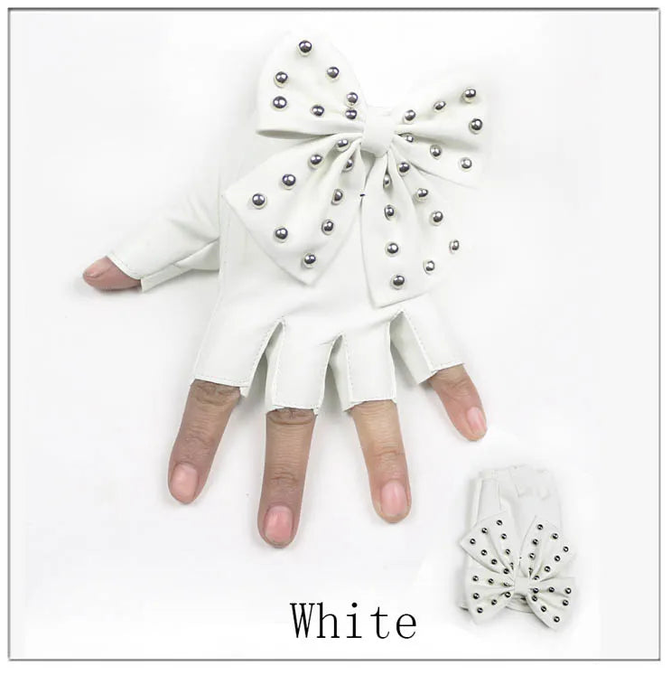 Fashion Fingerless Women's PU Leather Gloves/Big Bow Rivet Half Finger Mittens